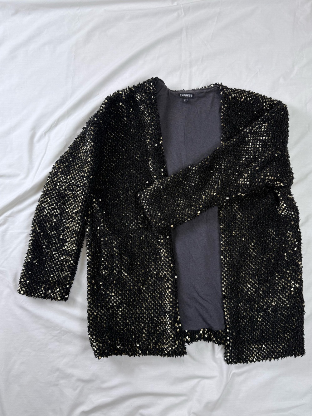 Express Black Sequin Open-Front Cardigan